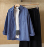 皓娥美式格子襯衫復古長(cháng)袖藍色慵懶寬松顯瘦百搭秋季襯衣上衣外套 藍色M 曬單實(shí)拍圖