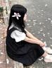 EPET夏秋新款甜美減齡背帶連衣裙套裝女學(xué)生寬松小個(gè)子背心裙子兩件套 黑色背帶裙單件 M 95-105斤 曬單實(shí)拍圖