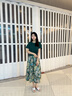 尚靜知性優(yōu)雅兩件套夏新設(shè)計(jì)感針織T恤+油畫風(fēng)玫瑰裙套裝 綠/花色 M 曬單實(shí)拍圖