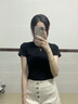 山朵棉小高領短袖t恤女2025新款白色純棉打底衫修身顯瘦內搭短款上衣服 黑色 M 曬單實拍圖