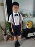 羅蒙兒童背帶禮服套裝男童禮服鋼琴演出服中大童英倫風(fēng) 藏青套裝 140 曬單實(shí)拍圖