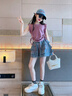 女童牛仔短褲套裝夏季2025新款兒童五分褲子薄款女孩大童裙褲夏裝 套裝【紫背心+裙褲】套裝更實惠 150 曬單實拍圖