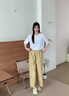 塔馳密司 TOUCH MISS氣質(zhì)筷子褲慵懶顯瘦直筒褲透氣天絲亞麻休閑褲女 檸檬黃 S 曬單實(shí)拍圖
