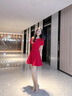 LIZONGXI紅色連衣裙女夏季法式訂婚禮服敬酒服平時可穿紅裙子收腰顯瘦短裙 紅色【短袖短款】 M 【101-110斤】 曬單實拍圖