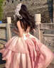 閃動(dòng)少女（SHANDONGSHAONV）洛麗塔lolita春秋漸變粉輕花嫁鏤空前短后長(zhǎng)細(xì)閃裙蓬蓬重工公主裙 漸變粉連衣裙 無(wú)裙撐 L 【建議110-120斤】 曬單實(shí)拍圖