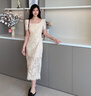 Mandy Zhang白色重工蕾絲連衣裙女夏法式輕奢氣質(zhì)修身訂婚禮服裙子 蛋酒白-短袖款 XS 155/80A/XS 曬單實(shí)拍圖