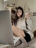 試衣間 美式復古連帽拉鏈衛(wèi)衣女男秋季2025新款寬松運動開衫上衣 白灰色 M 曬單實拍圖