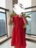 ASK JUNIOR女童裙子2025夏薄款小童花邊袖純色甜美公主裙 紅色 120 曬單實拍圖