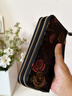班亞奴真皮長(cháng)款錢(qián)包女新款牛皮雙拉鏈大容量時(shí)尚潮流立體彩繪手拿包女 彩玫瑰(雙拉鏈-防盜刷) 曬單實(shí)拍圖