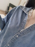 Olrain歐芮兒法式藍色牛仔襯衫女裝2025秋季新款翻領(lǐng)拼接花邊上衣 藍色 S 曬單實(shí)拍圖