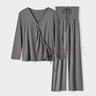 歌美姿竹纖維家居月子服孕婦天竹睡衣產(chǎn)后哺乳春夏套裝產(chǎn)前女薄款 鈦灰抽繩款(贈發(fā)帶) L 曬單實(shí)拍圖
