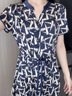 SUSTYLE奢侈高端品牌女裝品牌真絲連衣裙女2025夏季新款V領(lǐng)顯瘦印花緞面 黑色 L 曬單實(shí)拍圖