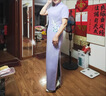 走秀旗袍2025新款女高端優(yōu)雅氣質(zhì)顯瘦長款舞臺表演形體禮儀短袖秋 熏紫色 2XL 曬單實拍圖
