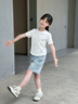 真維斯女童套裝夏季兒童短袖牛仔短褲薄款夏裝女孩可愛兩件套時(shí)尚童裝 白+淺藍(lán) 130 曬單實(shí)拍圖