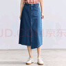 茵曼（INMAN）純棉復(fù)古開叉牛仔裙女2025夏季高腰顯瘦百搭繡花A字半身裙子 牛仔藍(lán) M 曬單實(shí)拍圖