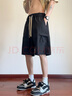 Wassup Sohot短褲男夏季冰絲涼感工裝褲男潮流休閑五分褲 黑色 2XL 曬單實(shí)拍圖