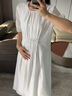 Sellynear孕婦裙子夏季新款時(shí)尚法式穿搭慵懶手工壓褶輕盈連衣裙 優(yōu)雅白 S 曬單實(shí)拍圖