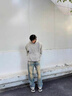 卡圖弛cleanfit重磅紐扣連帽衛(wèi)衣男春秋季潮流美式高街外套寬松硬挺帽衫 白灰色 XL 曬單實拍圖
