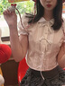 UR2025秋季新款女拼接花邊蝴蝶結系帶短袖開(kāi)襟襯衫UYY250019 本白 M 曬單實(shí)拍圖