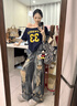 DALEY MODE2025年新款破洞牛仔褲女小眾設計感美式高腰顯瘦寬松闊腿牛仔褲女 覆古藍【夏天/今年流行的/2025年 L 建議105-120斤 曬單實(shí)拍圖