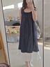 素織錦夏季女裝藍(lán)色套裝連衣裙女格長(zhǎng)裙子女夏季2025新款法式小個(gè)子背心 寬松復(fù)古深藍(lán)色格子裙 M 曬單實(shí)拍圖