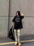 純棉珍珠釘珠潮流短袖t恤女夏季2025新款寬松美式復(fù)古黑色上衣服 黑色 L 曬單實(shí)拍圖