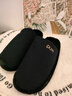 樸西冬季保暖居家舒絨棉拖鞋條紋刺繡男士玉兔絨防滑家用情侶款棉拖鞋 深海藍 42-43 曬單實(shí)拍圖