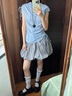 妙奕嘉條紋短袖t恤女士夏季衣服時尚高級新款上衣修身純欲短款辣妹甜美 法式藍色條紋抽繩綁帶無袖上衣 XL 【建議101-115斤】 曬單實拍圖