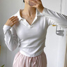 拉夏貝爾polo領(lǐng)打底衫內搭女秋冬季翻領(lǐng)抽皺緊身打底長(cháng)袖上衣 白色 S 曬單實(shí)拍圖