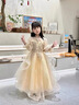 G.DUCKKIDS高定小主持人禮服女童輕奢花童婚禮森系生日公主裙高級(jí)鋼琴表演服 香檳色 160 身高150-155cm  12-13歲 曬單實(shí)拍圖