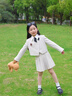 PureShare蓬紗館 女童學(xué)院風(fēng)套裝2025春夏新款兒童jk套裝女孩春裝 鬼馬少女短袖襯衫 110 曬單實(shí)拍圖