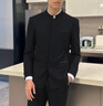 羅蒙（ROMON）新中式立領(lǐng)西服套裝男新郎結婚禮服高檔中山裝暗扣中國風(fēng)西裝外套 藏青【上衣+褲子】?jì)杉?XL （建議155-170斤） 曬單實(shí)拍圖