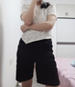 茹軒松緊腰牛仔五分褲女闊腿熱褲高腰a字版短褲夏薄款卷邊時(shí)尚中褲 黑色 30(建議125-135斤左右) 曬單實(shí)拍圖