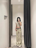 蜜樂奇美式多口袋工裝牛仔褲女春秋2025新款設(shè)計感高腰直筒微喇叭闊腿褲 卡其色 長褲 M 建議95-110斤 曬單實拍圖