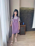 G.DUCKKIDS童裝女童套裝夏季新款純棉短袖背帶褲童裝中大童兒童衣服休閑夏裝 紫色 120 【建議5-6歲】 曬單實(shí)拍圖