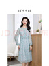 JESSIE【春之花語(yǔ)】2025年春夏新款優(yōu)雅氣質(zhì)木耳邊碎花連衣裙女款 綠色 S 曬單實(shí)拍圖