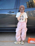 G.duck小黃鴨爵士舞服裝女童套裝夏裝2025新款時(shí)髦兒童短袖工裝褲兩件套 貓咪上衣+粉色褲子 120 尺碼5~6歲【110-120cm】 曬單實(shí)拍圖