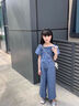 諾佳微淇女大童夏季短袖休閑套裝2025新款洋氣夏裝娃娃衫女孩闊腿褲兩件套 藍(lán)色 160 曬單實(shí)拍圖