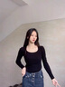 方領(lǐng)打底衫女秋冬內(nèi)搭長(zhǎng)袖t恤女洋氣百搭修身顯瘦上衣 愚仁服飾1039黑色 XL 曬單實(shí)拍圖