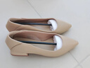 百麗踏高跟單鞋女真皮尖頭粗跟低跟女鞋軟皮不磨腳 杏色 37 曬單實(shí)拍圖