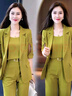 皮爾卡丹（pierre cardin）時尚休閑西服職業(yè)套裝女新款感氣質(zhì)短袖西裝外套三件套夏季針織 紫色 XL 建議115-130斤 曬單實拍圖