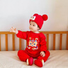 迪士尼（Disney）嬰兒連體衣夏季滿月一百天周歲寶寶衣服男孩紅色百日宴棉女套裝 長(zhǎng)袖套頭大紅金龍 不含帽子 90cm (22-26斤內(nèi)) 曬單實(shí)拍圖