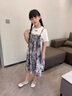 G.DUCKKIDS童裝女童裙子夏季薄款兒童短袖連衣裙中大童假兩件水墨畫公主裙 灰色 170 (建議身高160cm 14-15歲)cm 曬單實拍圖