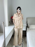 族瑪士夏天純棉睡衣女2025新款夏季薄短袖長(zhǎng)褲簡(jiǎn)約大碼可外穿全棉家居服 S85198#短袖長(zhǎng)褲-蠶繭自然色 M 【建議90-125斤穿】胸前有內(nèi)襯 曬單實(shí)拍圖