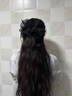 金禾禾雙層蕾絲刺繡大腸發(fā)圈女高級感扎低馬尾發(fā)繩慵懶風(fēng)綁頭發(fā)頭繩發(fā)飾 黑色 曬單實(shí)拍圖