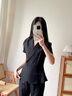 紫魅俏短袖西裝女夏時尚氣質(zhì)職業(yè)女褲套裝高級感小西服薄商務(wù)正裝工作服 寶藍(lán)色西裝 M 曬單實拍圖