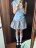 妙奕嘉條紋短袖t恤女士夏季衣服時尚高級新款上衣修身純欲短款辣妹甜美 法式藍色條紋抽繩綁帶無袖上衣 XL 【建議101-115斤】 曬單實拍圖