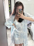 絲可蕊高級(jí)感冰絲睡衣女夏2025年新款帶胸墊可外穿吊帶純欲睡裙褲家居服 冰透藍(lán)（吊帶杉+短褲+裙+外袍） L （100-115斤） 曬單實(shí)拍圖
