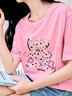 香影純棉落肩t恤女短袖2025夏季新款梅紅色兔子燙鉆印花亮片上衣 梅紅 S 曬單實拍圖