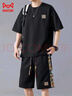 貓人（MiiOW）冰絲休閑套裝男夏季運動(dòng)短褲寬松短袖t恤潮流百搭兩件套 02黑色【冰絲套裝】 3XL 曬單實(shí)拍圖